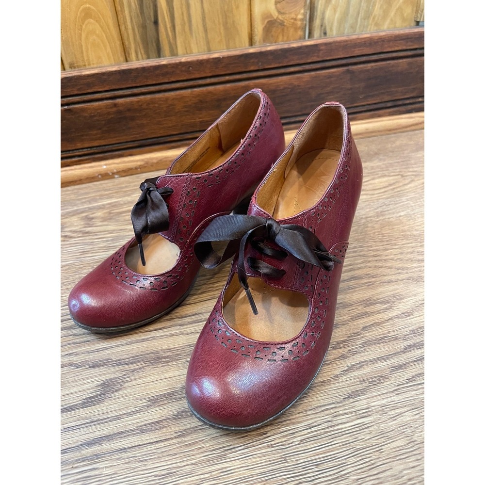 Naya Jada Oxford Heels Womens 6M Burgundy Excellent Leather Ribbon Lace Brogue - Picture 5 of 10